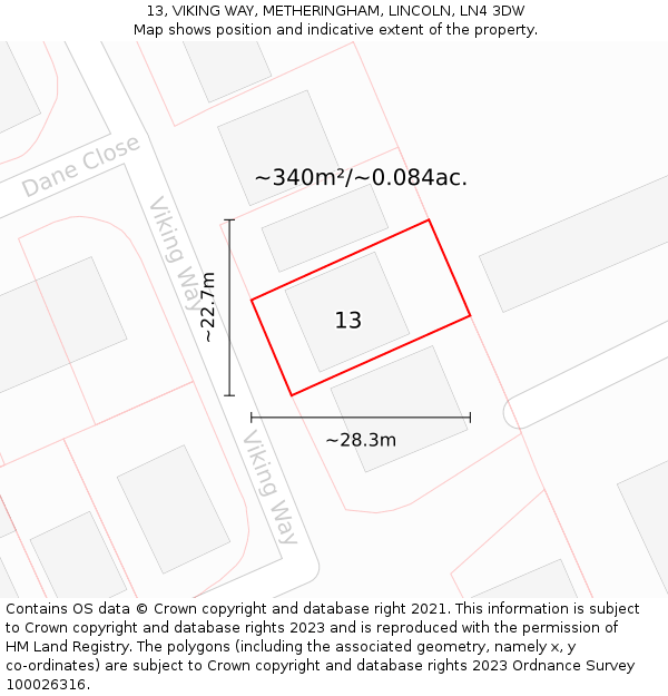 13, VIKING WAY, METHERINGHAM, LINCOLN, LN4 3DW: Plot and title map