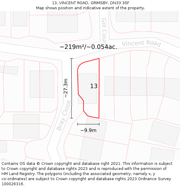 13, VINCENT ROAD, GRIMSBY, DN33 3SF: Plot and title map