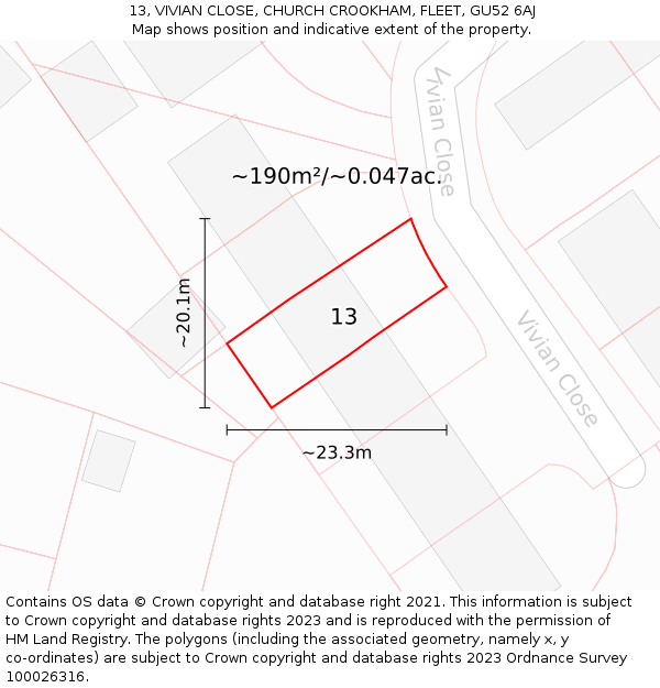 13, VIVIAN CLOSE, CHURCH CROOKHAM, FLEET, GU52 6AJ: Plot and title map