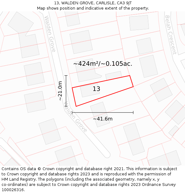 13, WALDEN GROVE, CARLISLE, CA3 9JT: Plot and title map