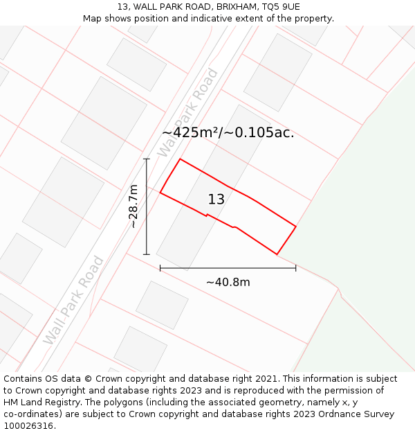 13, WALL PARK ROAD, BRIXHAM, TQ5 9UE: Plot and title map
