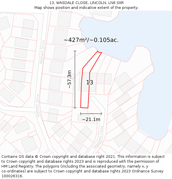13, WASDALE CLOSE, LINCOLN, LN6 0XR: Plot and title map