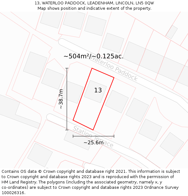 13, WATERLOO PADDOCK, LEADENHAM, LINCOLN, LN5 0QW: Plot and title map