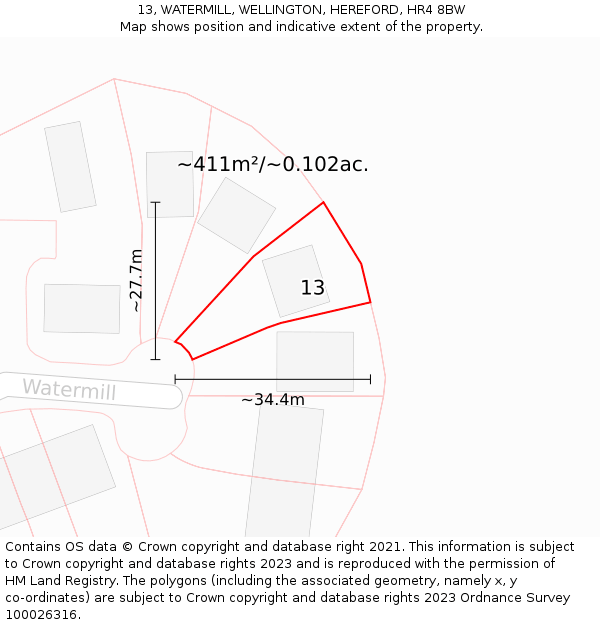 13, WATERMILL, WELLINGTON, HEREFORD, HR4 8BW: Plot and title map