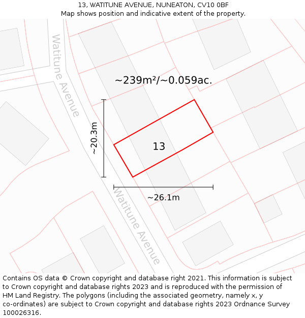 13, WATITUNE AVENUE, NUNEATON, CV10 0BF: Plot and title map