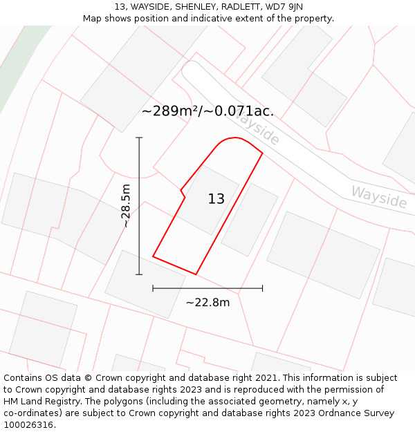 13, WAYSIDE, SHENLEY, RADLETT, WD7 9JN: Plot and title map