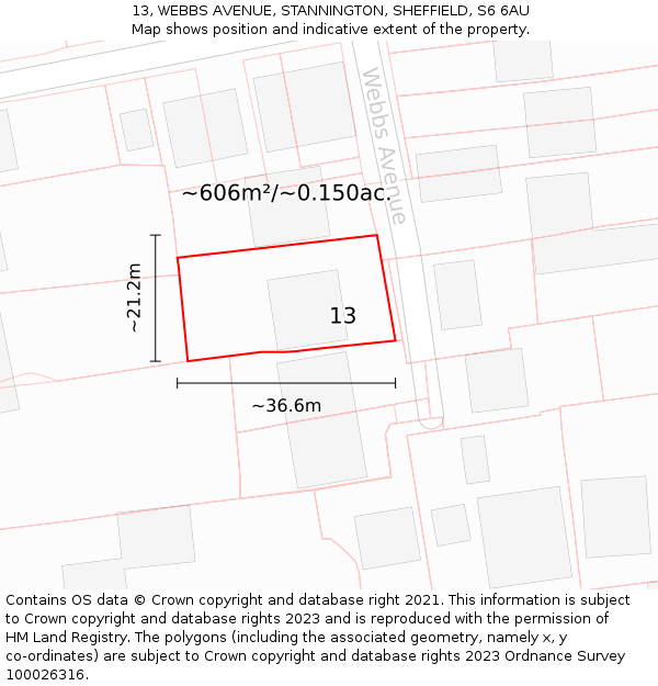 13, WEBBS AVENUE, STANNINGTON, SHEFFIELD, S6 6AU: Plot and title map