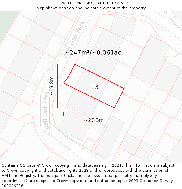 13, WELL OAK PARK, EXETER, EX2 5BB: Plot and title map