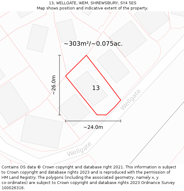 13, WELLGATE, WEM, SHREWSBURY, SY4 5ES: Plot and title map