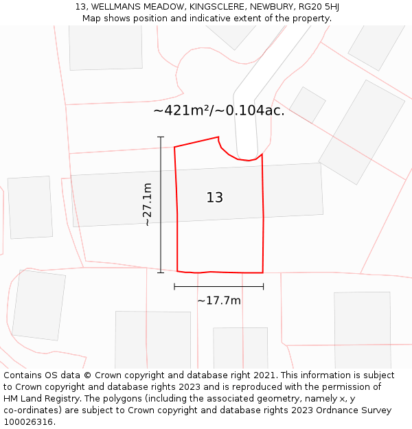 13, WELLMANS MEADOW, KINGSCLERE, NEWBURY, RG20 5HJ: Plot and title map
