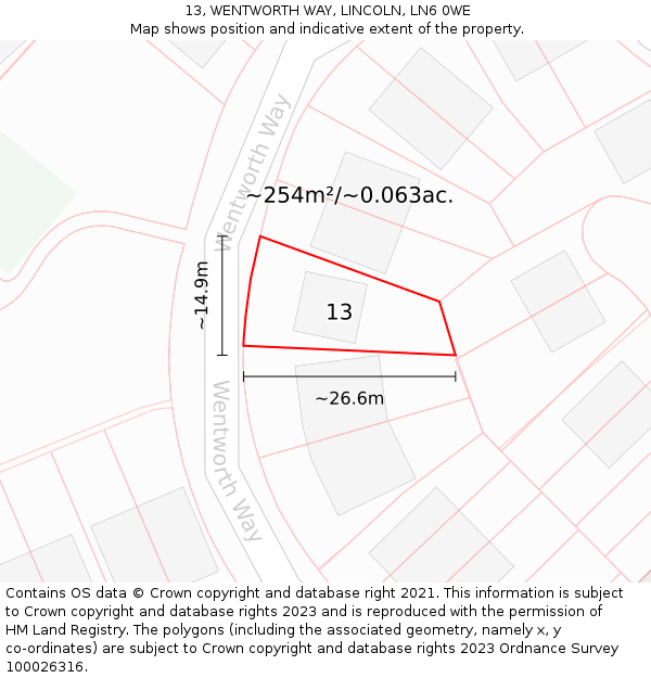 13, WENTWORTH WAY, LINCOLN, LN6 0WE: Plot and title map