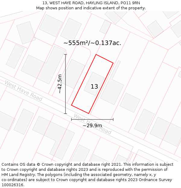 13, WEST HAYE ROAD, HAYLING ISLAND, PO11 9RN: Plot and title map