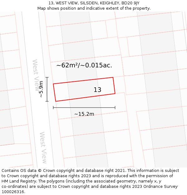 13, WEST VIEW, SILSDEN, KEIGHLEY, BD20 9JY: Plot and title map