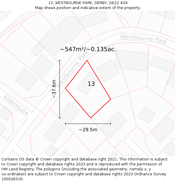 13, WESTBOURNE PARK, DERBY, DE22 4GX: Plot and title map