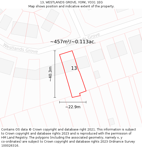 13, WESTLANDS GROVE, YORK, YO31 1EG: Plot and title map