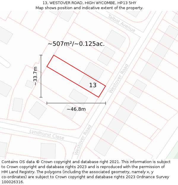 13, WESTOVER ROAD, HIGH WYCOMBE, HP13 5HY: Plot and title map