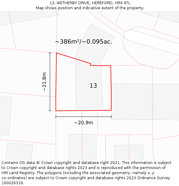 13, WETHERBY DRIVE, HEREFORD, HR4 9TL: Plot and title map