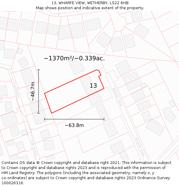 13, WHARFE VIEW, WETHERBY, LS22 6HB: Plot and title map