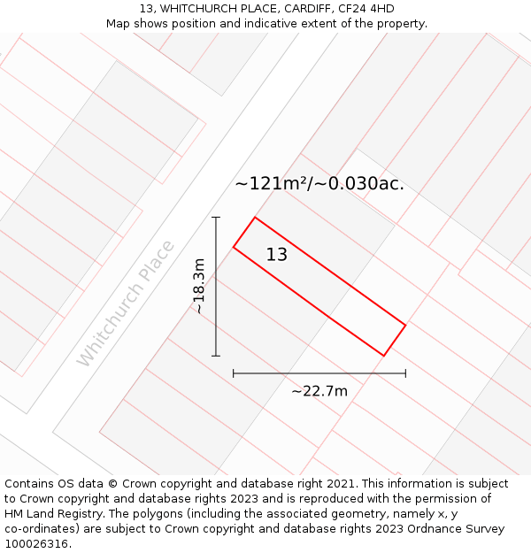 13, WHITCHURCH PLACE, CARDIFF, CF24 4HD: Plot and title map