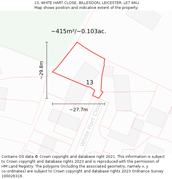 13, WHITE HART CLOSE, BILLESDON, LEICESTER, LE7 9AU: Plot and title map