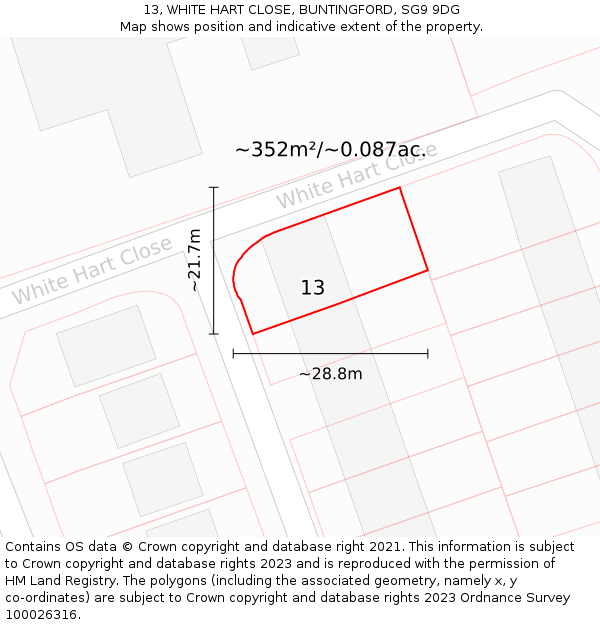 13, WHITE HART CLOSE, BUNTINGFORD, SG9 9DG: Plot and title map