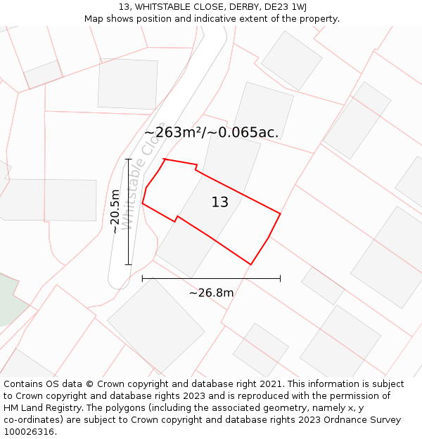 13, WHITSTABLE CLOSE, DERBY, DE23 1WJ: Plot and title map