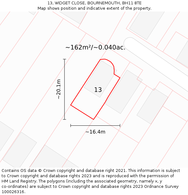 13, WIDGET CLOSE, BOURNEMOUTH, BH11 8TE: Plot and title map