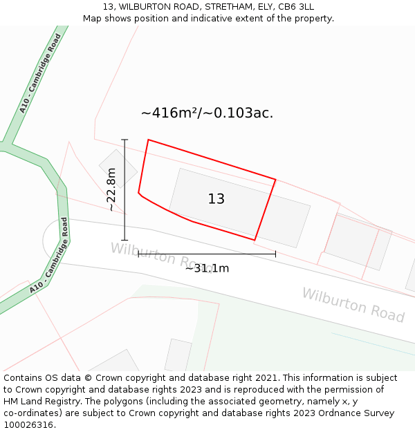 13, WILBURTON ROAD, STRETHAM, ELY, CB6 3LL: Plot and title map