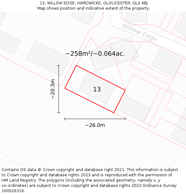 13, WILLOW EDGE, HARDWICKE, GLOUCESTER, GL2 4BJ: Plot and title map