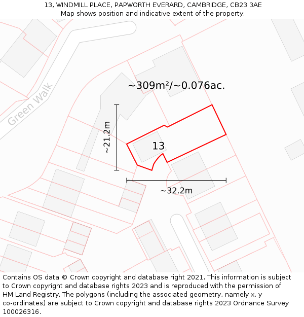 13, WINDMILL PLACE, PAPWORTH EVERARD, CAMBRIDGE, CB23 3AE: Plot and title map