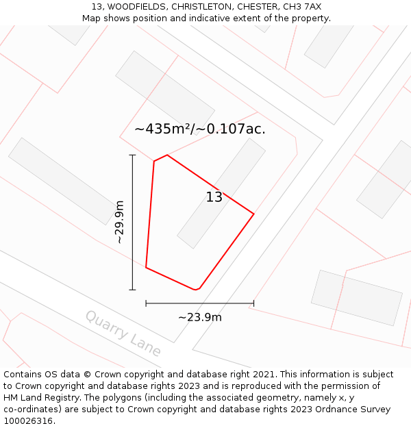 13, WOODFIELDS, CHRISTLETON, CHESTER, CH3 7AX: Plot and title map