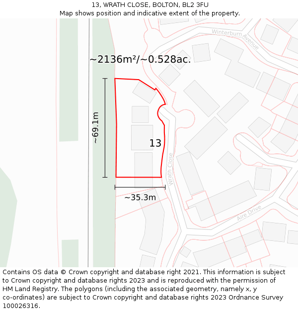 13, WRATH CLOSE, BOLTON, BL2 3FU: Plot and title map