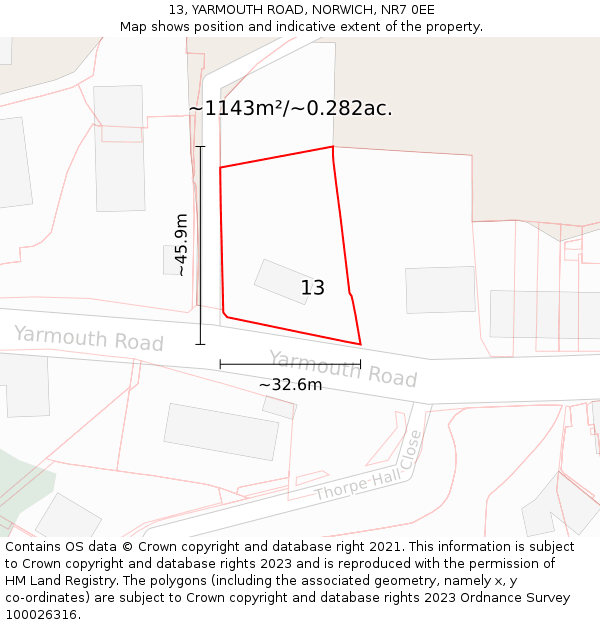 13, YARMOUTH ROAD, NORWICH, NR7 0EE: Plot and title map