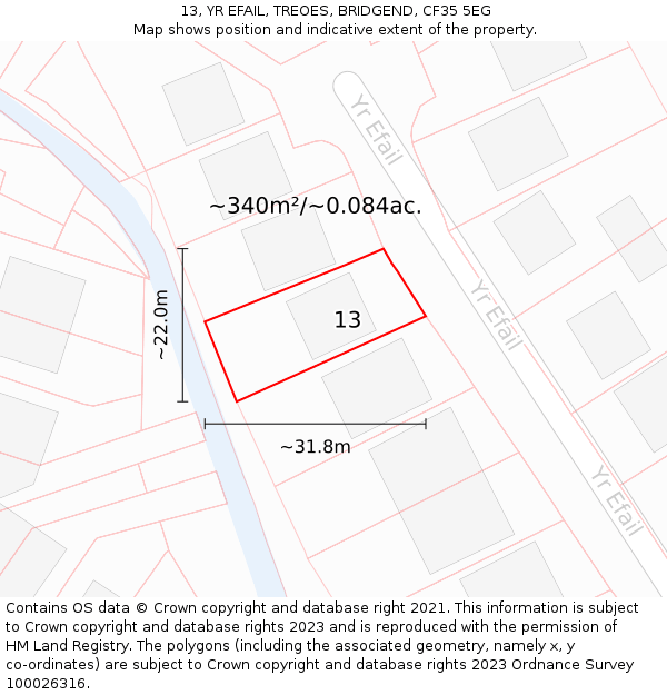 13, YR EFAIL, TREOES, BRIDGEND, CF35 5EG: Plot and title map