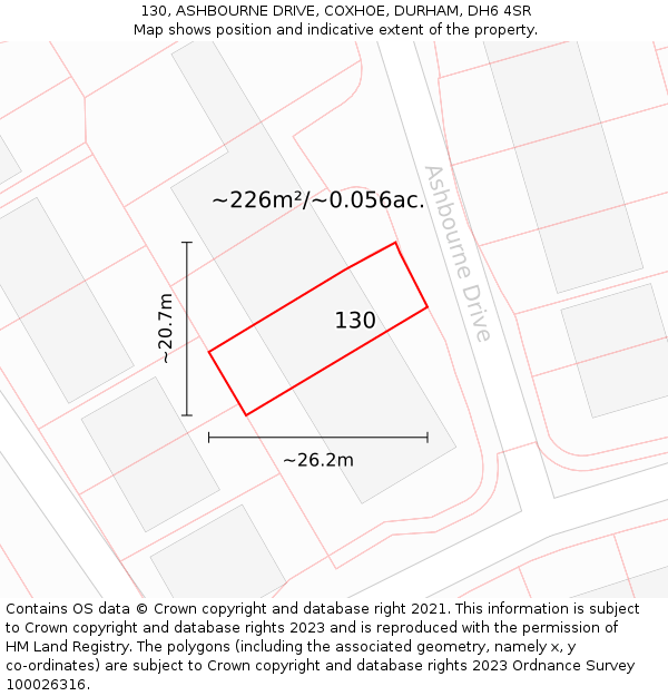 130, ASHBOURNE DRIVE, COXHOE, DURHAM, DH6 4SR: Plot and title map