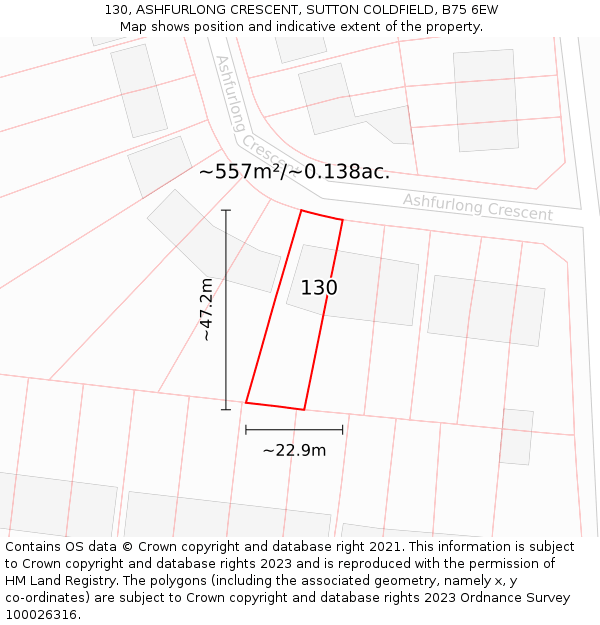130, ASHFURLONG CRESCENT, SUTTON COLDFIELD, B75 6EW: Plot and title map