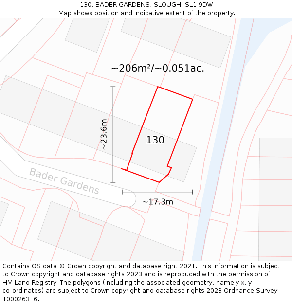 130, BADER GARDENS, SLOUGH, SL1 9DW: Plot and title map