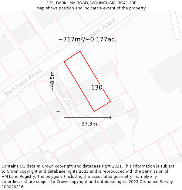 130, BARKHAM ROAD, WOKINGHAM, RG41 2RP: Plot and title map