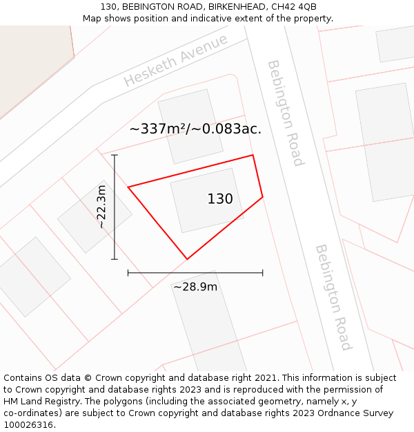 130, BEBINGTON ROAD, BIRKENHEAD, CH42 4QB: Plot and title map