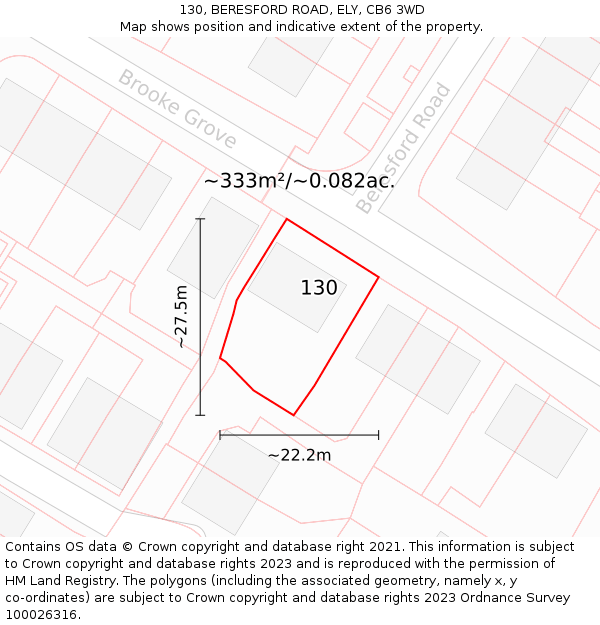 130, BERESFORD ROAD, ELY, CB6 3WD: Plot and title map