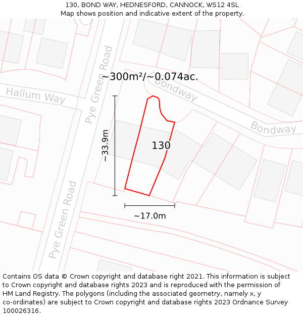 130, BOND WAY, HEDNESFORD, CANNOCK, WS12 4SL: Plot and title map