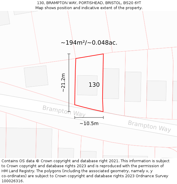 130, BRAMPTON WAY, PORTISHEAD, BRISTOL, BS20 6YT: Plot and title map