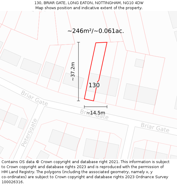 130, BRIAR GATE, LONG EATON, NOTTINGHAM, NG10 4DW: Plot and title map