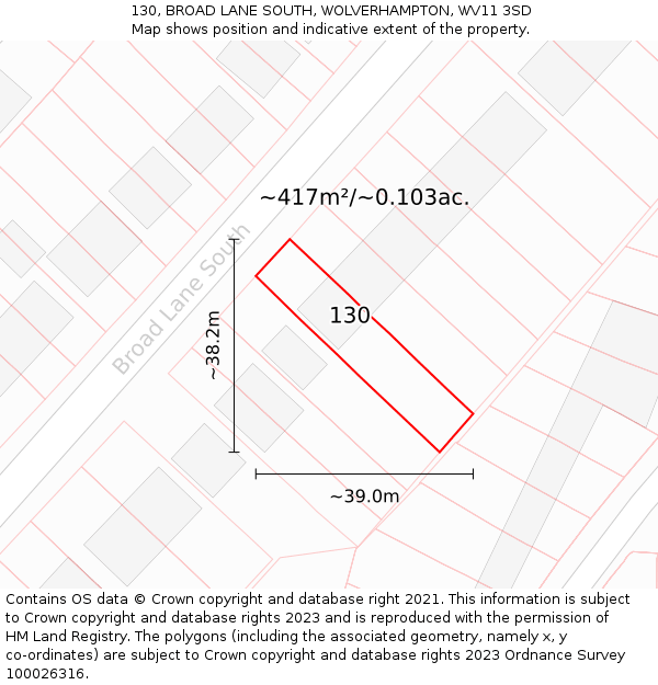 130, BROAD LANE SOUTH, WOLVERHAMPTON, WV11 3SD: Plot and title map