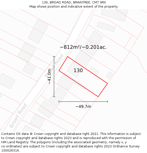 130, BROAD ROAD, BRAINTREE, CM7 9RX: Plot and title map