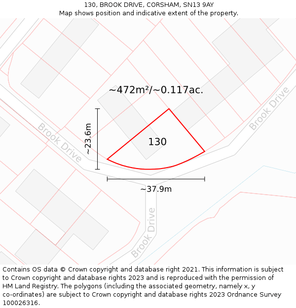 130, BROOK DRIVE, CORSHAM, SN13 9AY: Plot and title map
