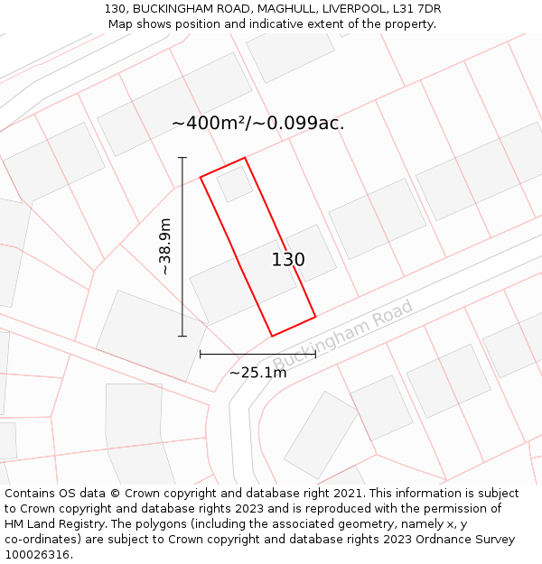 130, BUCKINGHAM ROAD, MAGHULL, LIVERPOOL, L31 7DR: Plot and title map