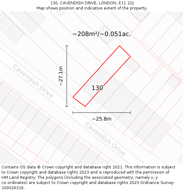 130, CAVENDISH DRIVE, LONDON, E11 1DJ: Plot and title map