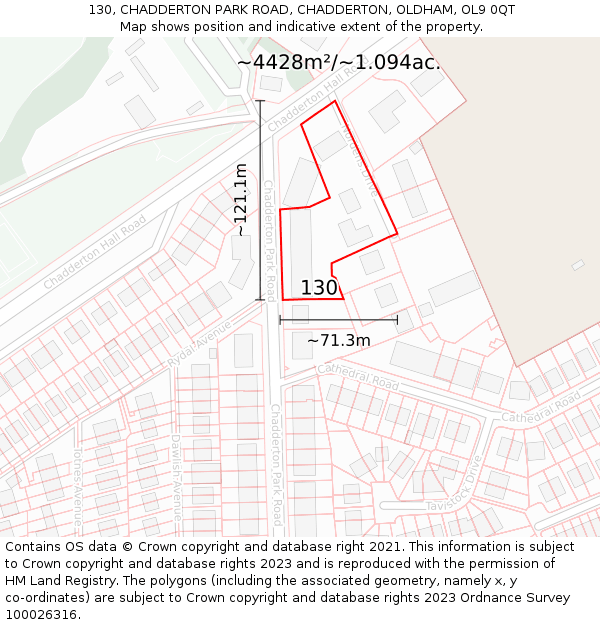 130, CHADDERTON PARK ROAD, CHADDERTON, OLDHAM, OL9 0QT: Plot and title map