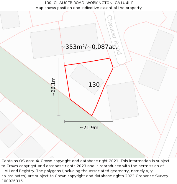 130, CHAUCER ROAD, WORKINGTON, CA14 4HP: Plot and title map